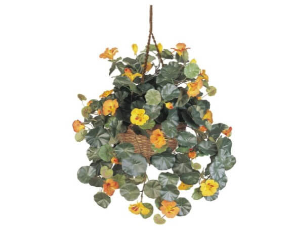 Nearly Natural Nasturtium Silk Hanging Basket with Flower